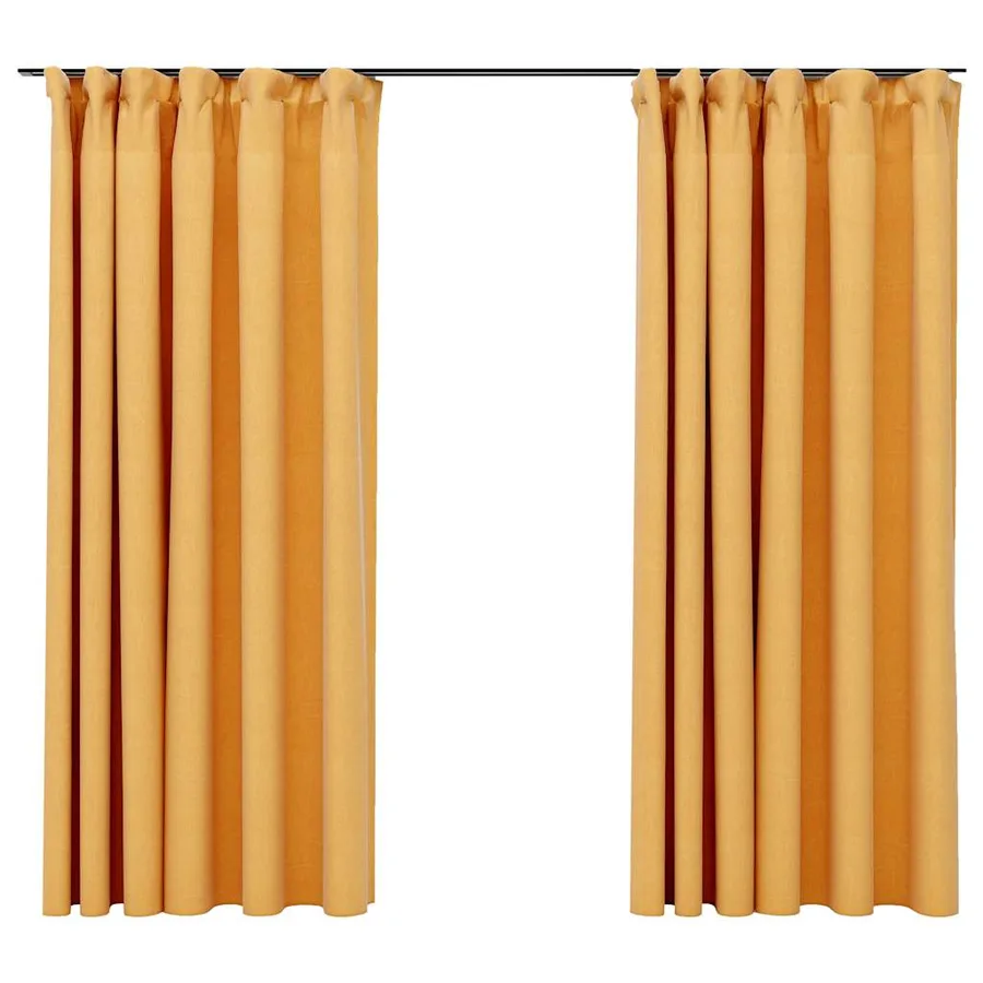 Rideaux occultants aspect lin et crochets 2 pcs Jaune 140x175cm - 2