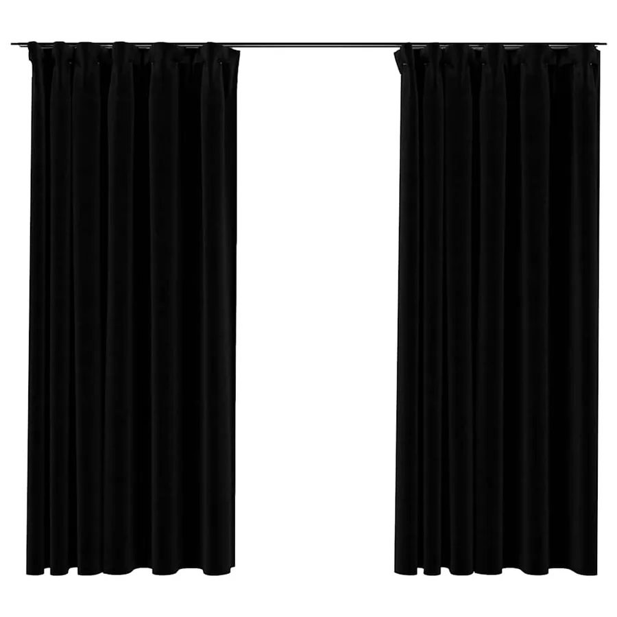 Rideaux occultants aspect lin avec crochets 2pcs Noir 140x175cm - 2