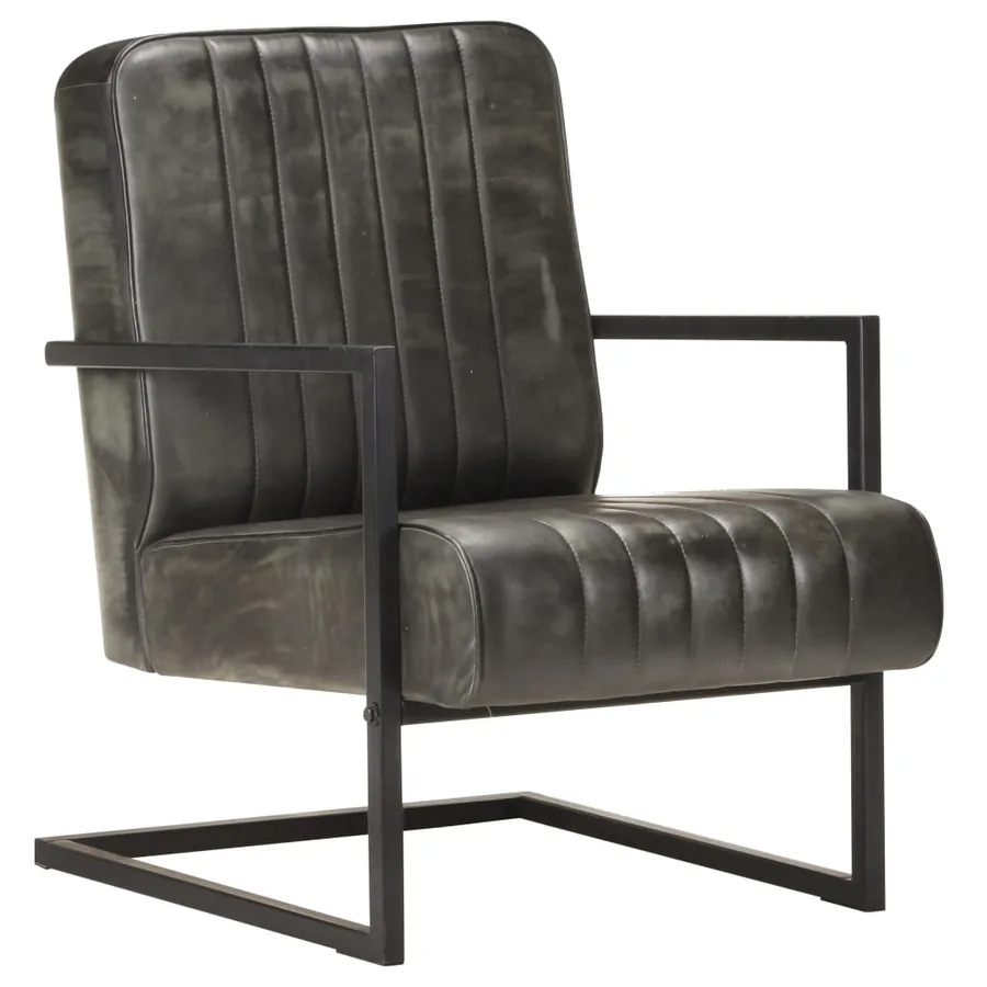 Chaise de canapé cantilever gris délavé cuir véritable