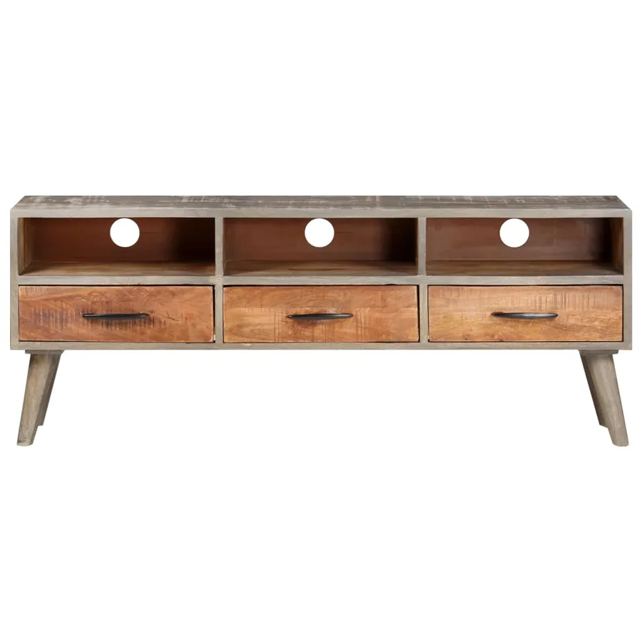 Meuble TV Gris 130x35x51 cm Bois massif de manguier brut - 2