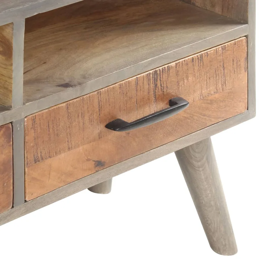 Meuble TV Gris 130x35x51 cm Bois massif de manguier brut - 5