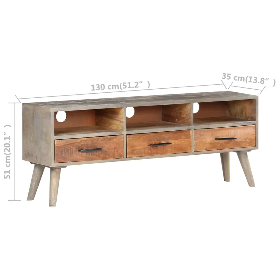Meuble TV Gris 130x35x51 cm Bois massif de manguier brut - 7