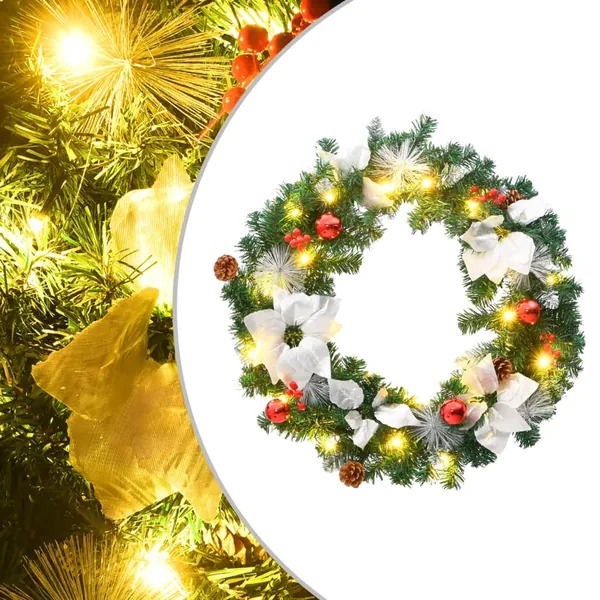 Couronne de Noël avec lumières LED vert 60 cm PVC