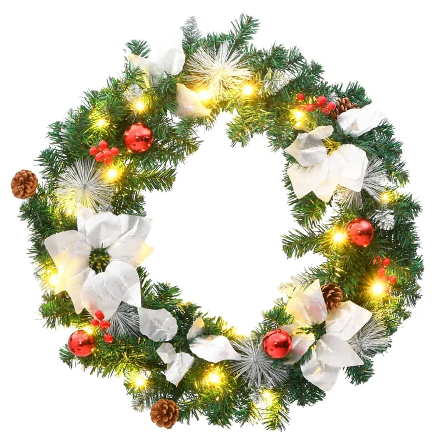 Couronne de Noël avec lumières LED vert 60 cm PVC - 2