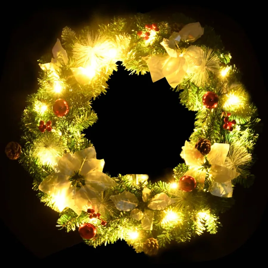 Couronne de Noël avec lumières LED vert 60 cm PVC - 4