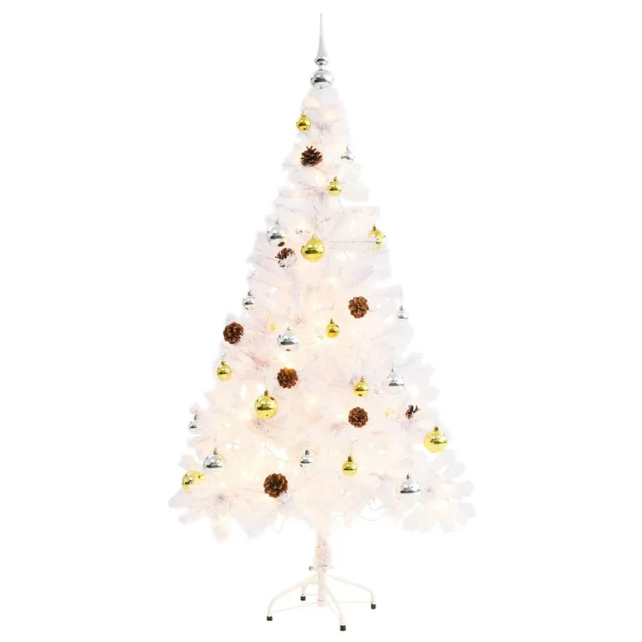 Arbre de Noël artificiel pré-éclairé avec boules blanc 150 cm - 2