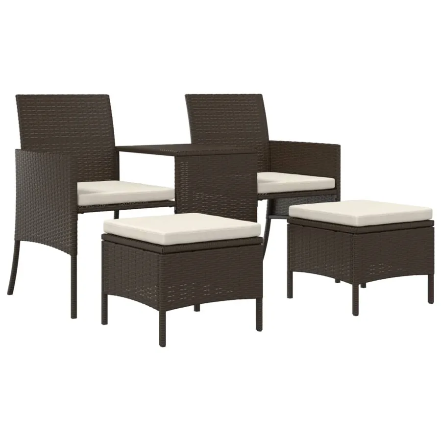 Canapé de jardin 2 places avec table et tabourets marron rotin - 2