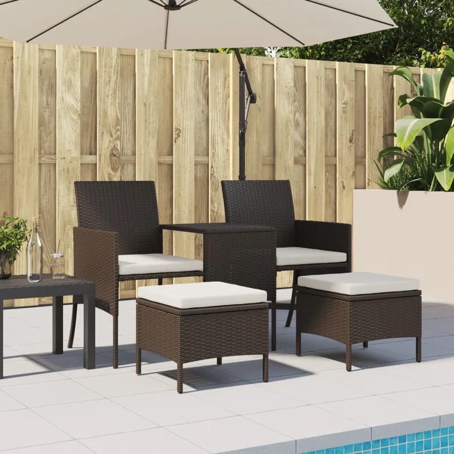 Canapé de jardin 2 places avec table et tabourets marron rotin - 3