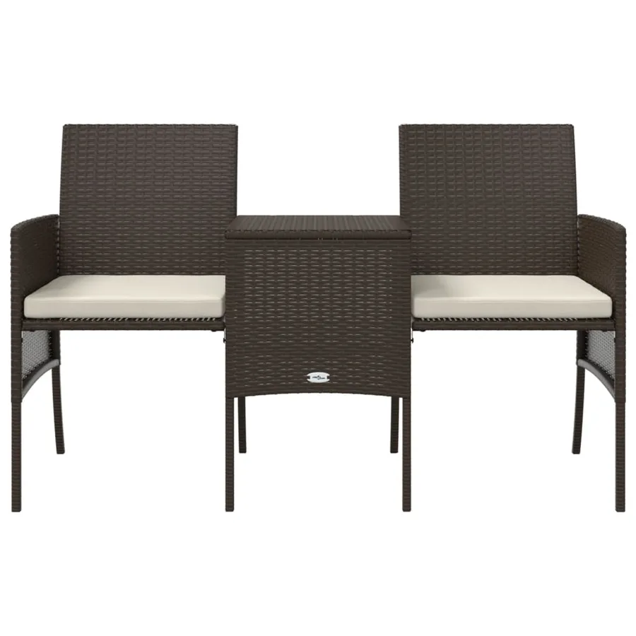 Canapé de jardin 2 places avec table et tabourets marron rotin - 4