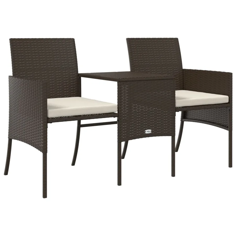 Canapé de jardin 2 places avec table et tabourets marron rotin - 5