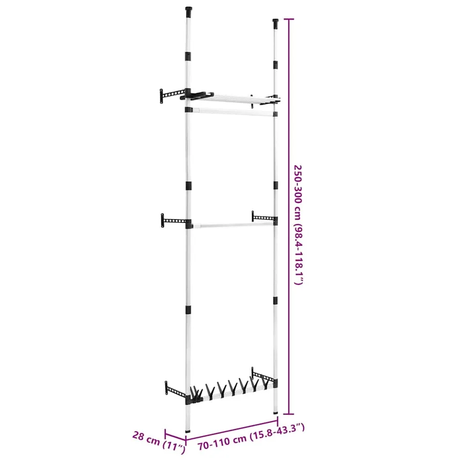 Système de garde-robe télescopique barres et étagère Aluminium - 11