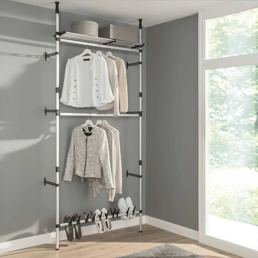 Système de garde-robe télescopique barres et étagère Aluminium - 4