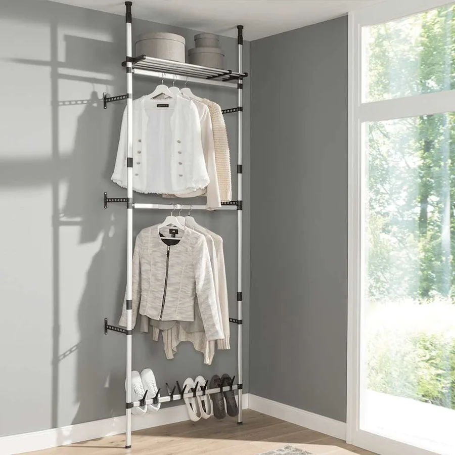 Système de garde-robe télescopique barres et étagère Aluminium - 5