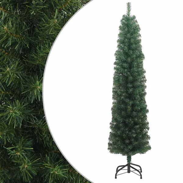 Sapin de Noël artificiel mince avec support vert 240 cm PVC