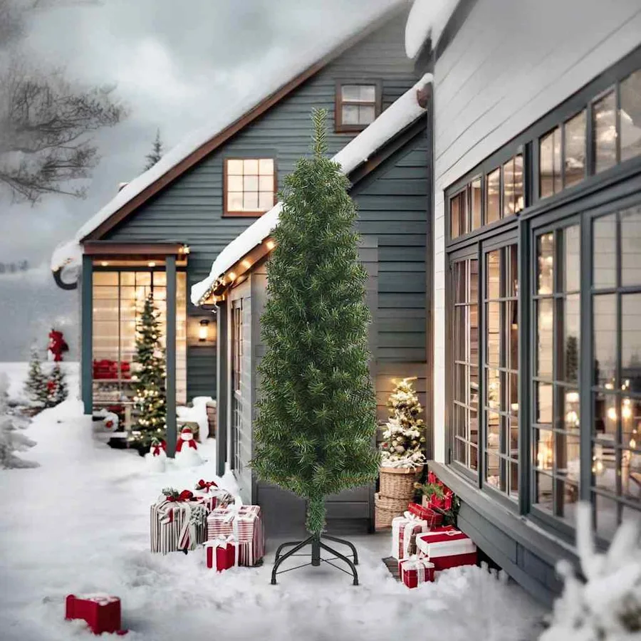 Sapin de Noël artificiel mince avec support vert 240 cm PVC - 2