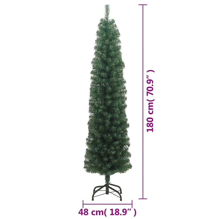 Sapin de Noël artificiel mince avec support vert 180 cm PVC - 7