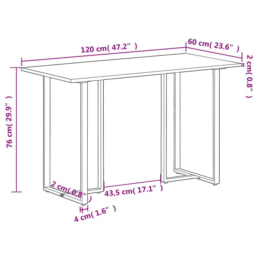 Table à manger 120 cm Bois de manguier brut - 6