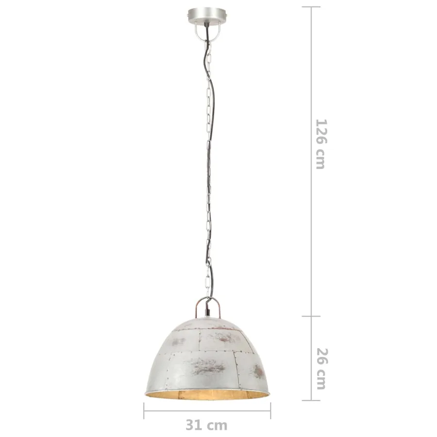 Lampe suspendue industrielle vintage 25 W Argenté Rond 31cm E27 - 8