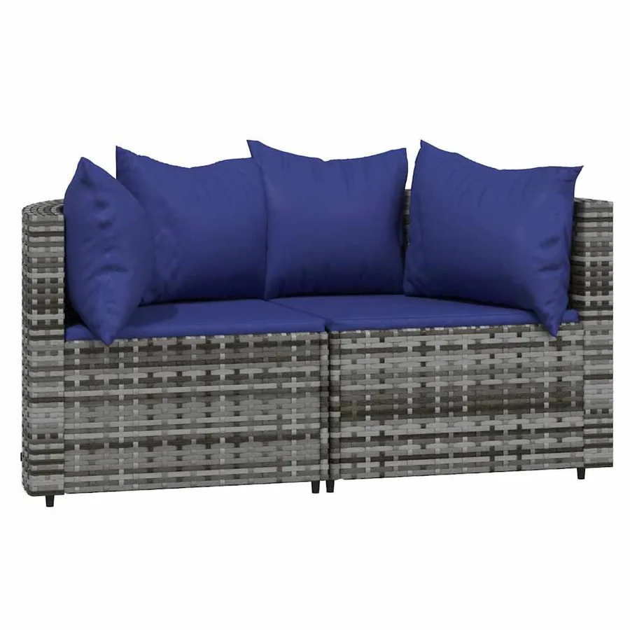 Canapés d'angle de jardin et coussins 2 pcs gris résine tressée - 2