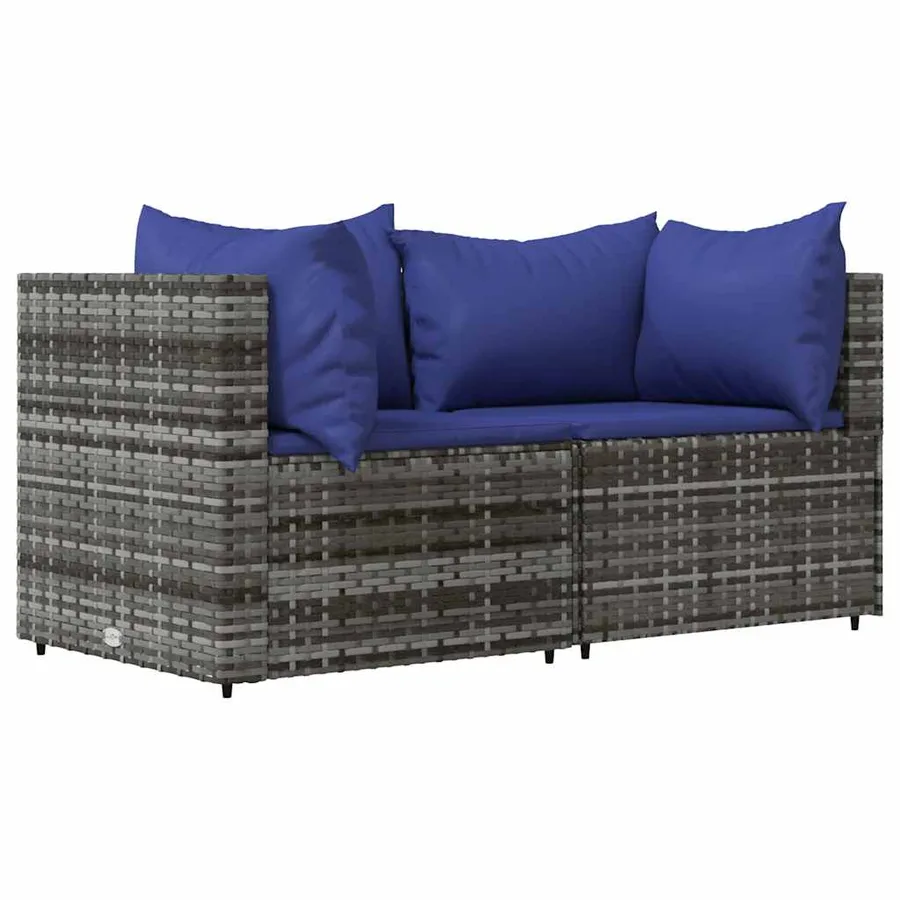 Canapés d'angle de jardin et coussins 2 pcs gris résine tressée - 2
