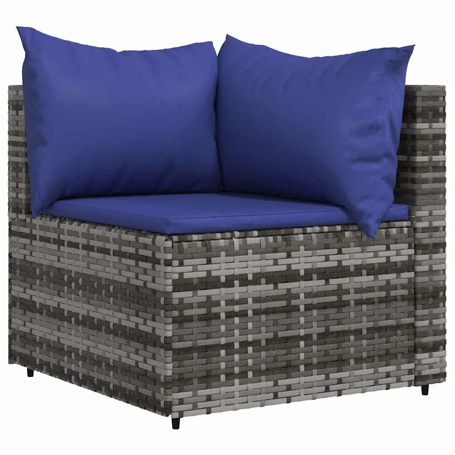 Canapés d'angle de jardin et coussins 2 pcs gris résine tressée - 3