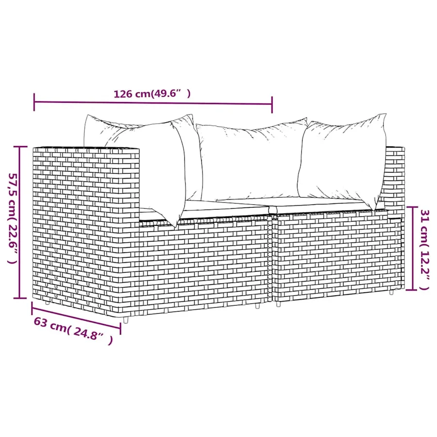 Canapés d'angle de jardin et coussins 2 pcs gris résine tressée - 9