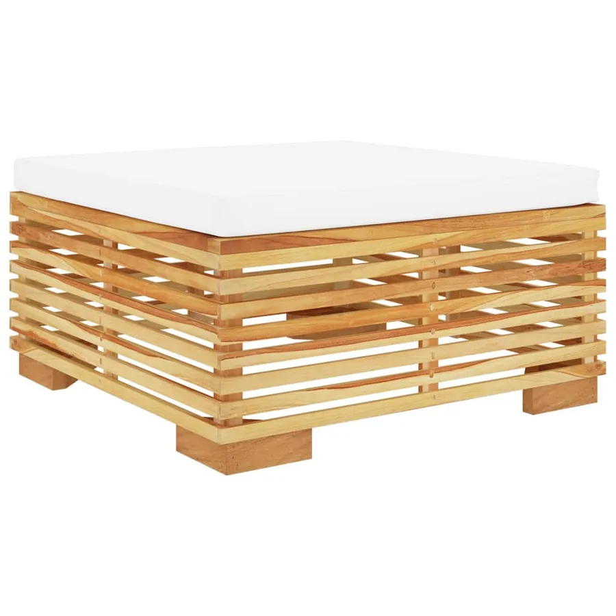 Repose-pied de jardin avec coussin crème Bois de teck massif - 2