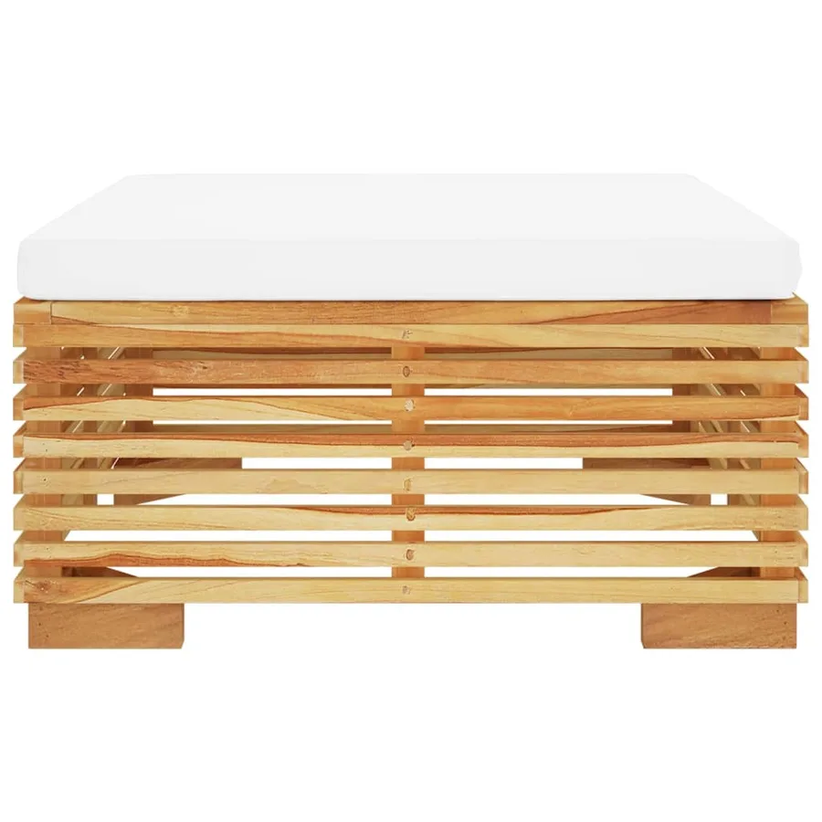 Repose-pied de jardin avec coussin crème Bois de teck massif - 3