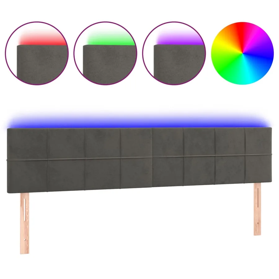 Tête de lit à LED Gris foncé 200x5x78/88 cm Velours - 2