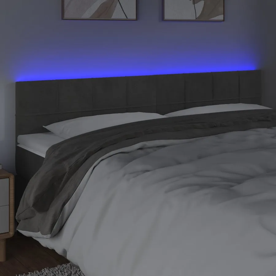 Tête de lit à LED Gris foncé 200x5x78/88 cm Velours - 3