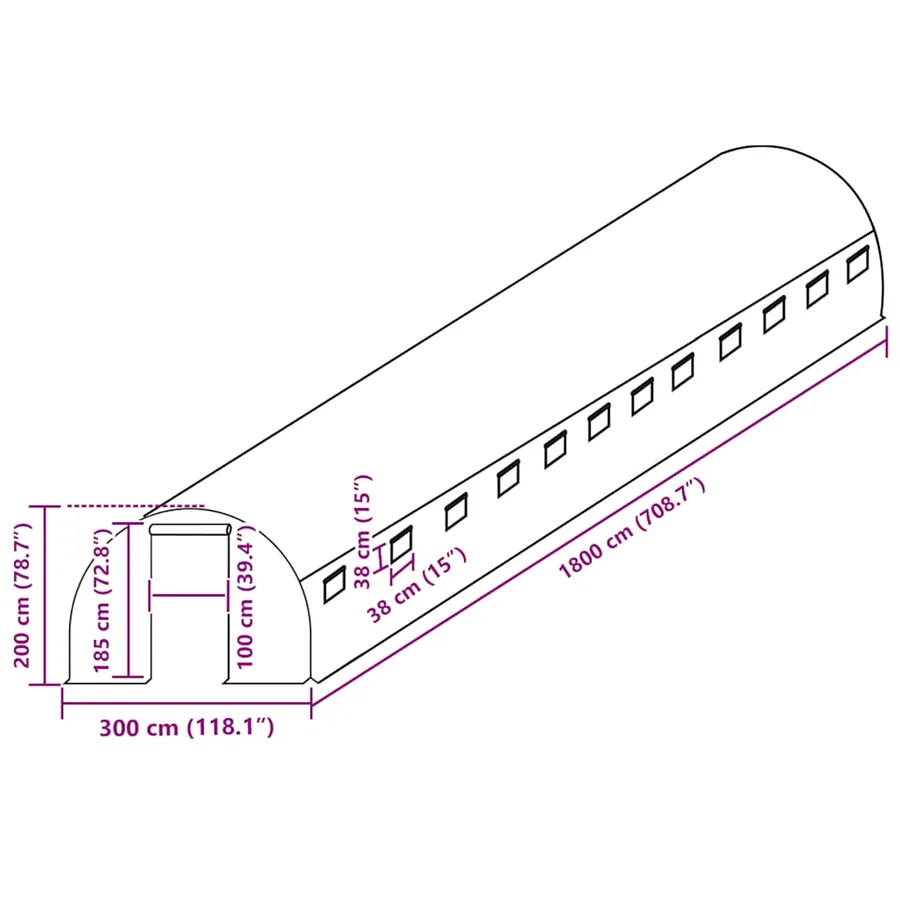 Couverture de remplacement de serre (54 m²) 300x1800x200cm Vert - 5