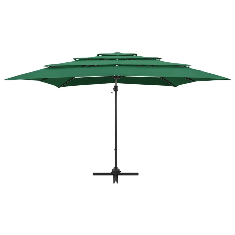 Parasol de jardin à 4 niveaux avec mât en aluminium vert - 3