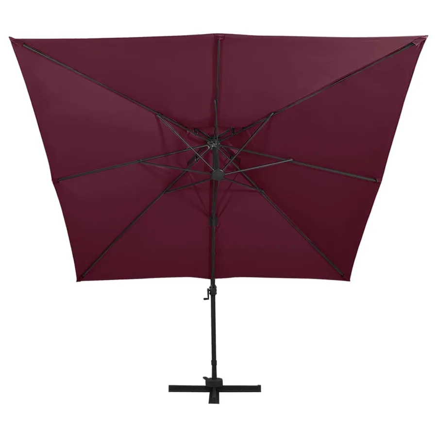 Parasol de jardin en porte-à-faux à double toit rouge bordeaux - 3