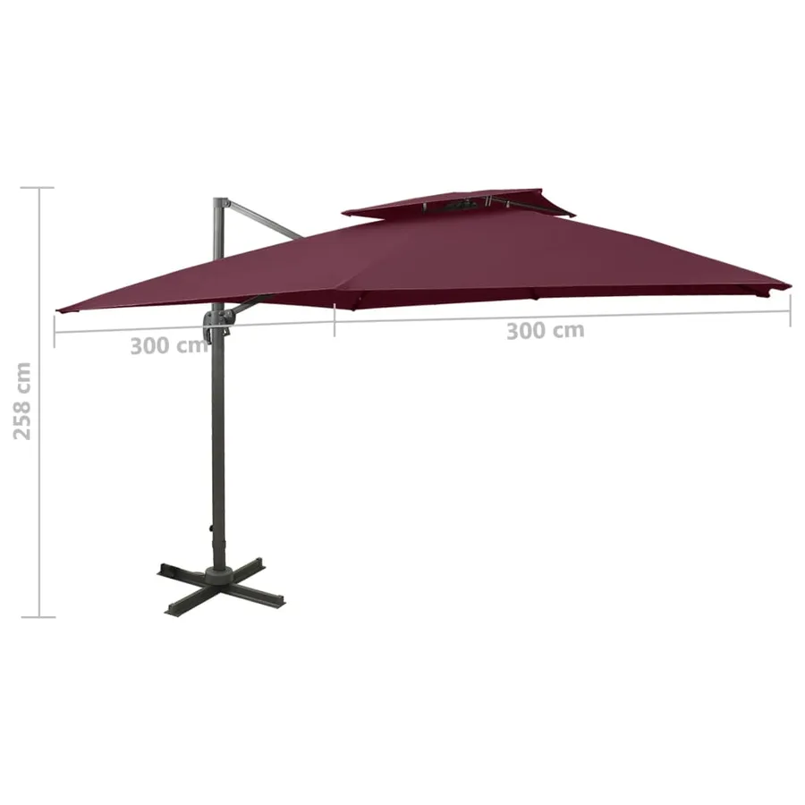 Parasol de jardin en porte-à-faux à double toit rouge bordeaux - 9