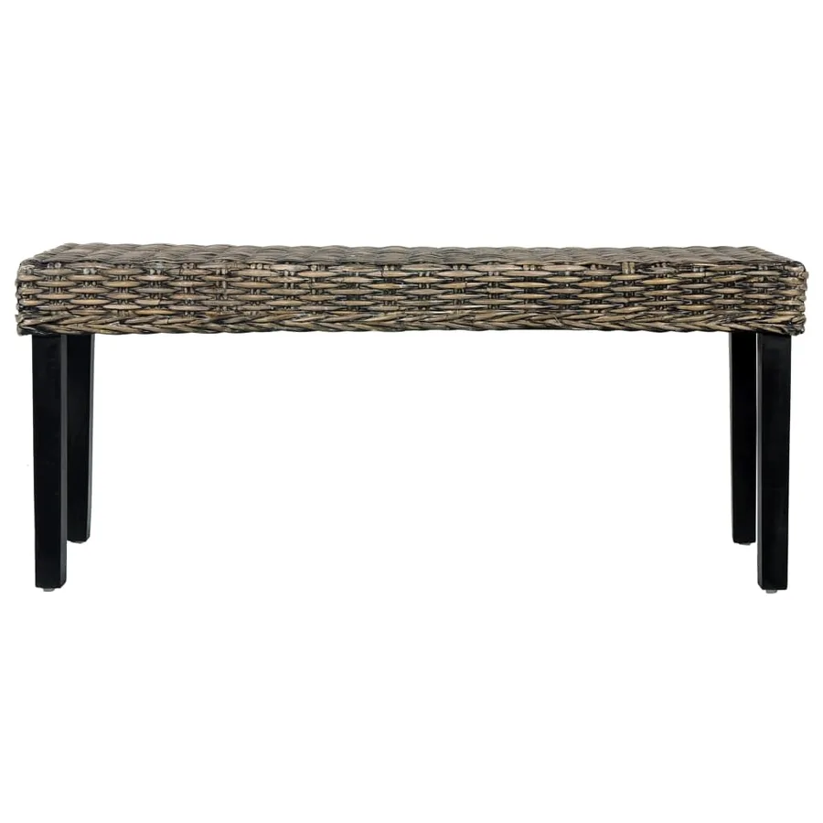 Banc 110 cm Noir Rotin naturel kubu et bois d'acajou massif - 2