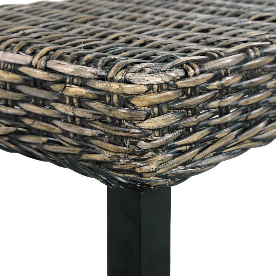 Banc 110 cm Noir Rotin naturel kubu et bois d'acajou massif - 4