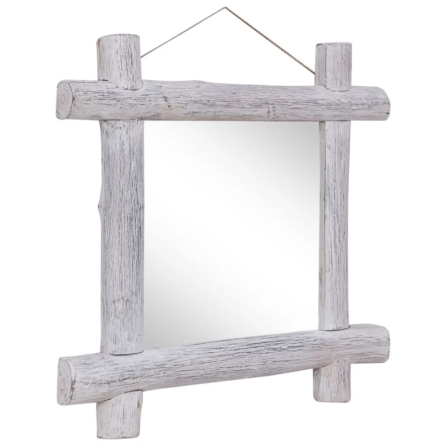 Miroir à bûches Blanc 70x70 cm Bois de récupération massif - 2