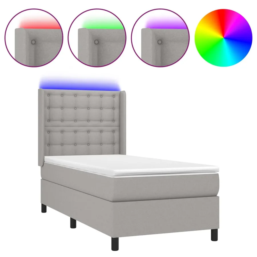 Sommier à lattes de lit matelas LED Gris clair 80x200cm Tissu - 2
