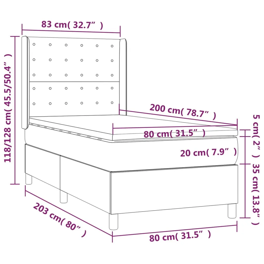 Sommier à lattes de lit matelas LED Gris clair 80x200cm Tissu - 8