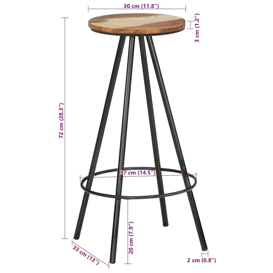 Tabourets de bar lot de 4 bois massif de récupération - 8