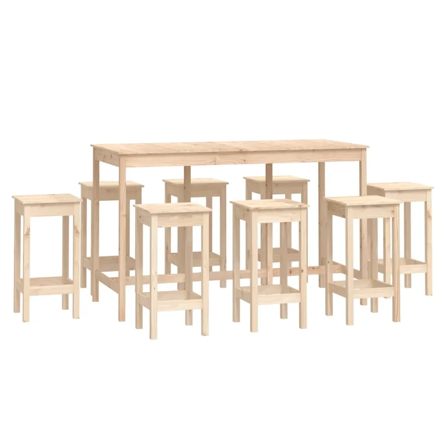 Ensemble de bar 9 pcs Bois de pin massif - 2