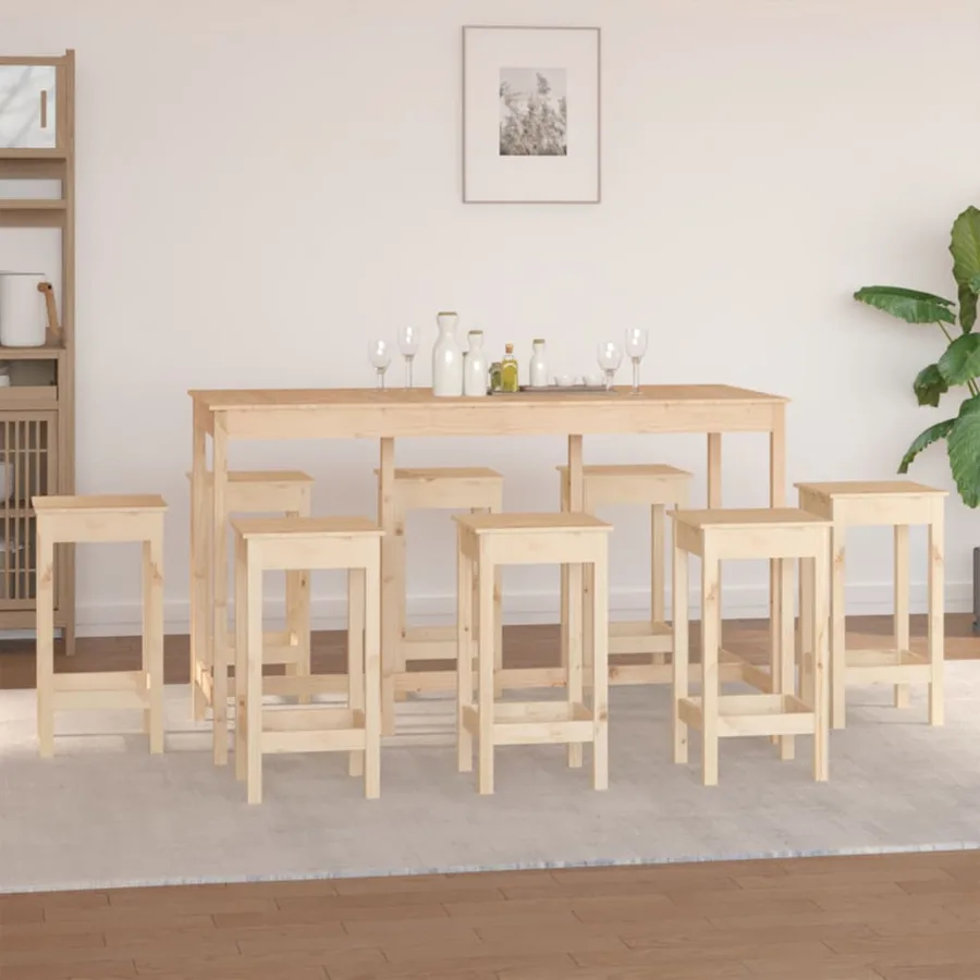 Ensemble de bar 9 pcs Bois de pin massif - 6