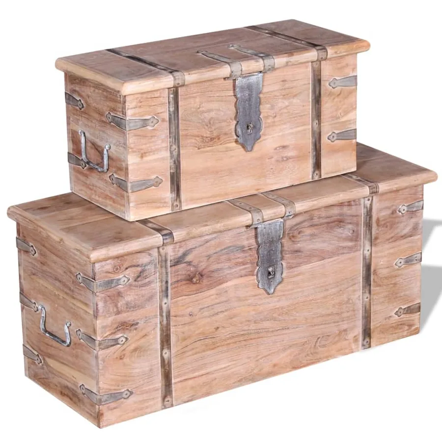 Ensemble de deux coffres de rangement Bois d'Acacia - 10