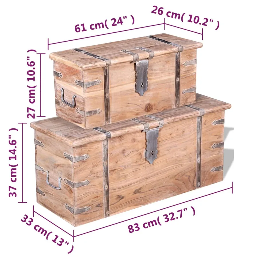 Ensemble de deux coffres de rangement Bois d'Acacia - 8