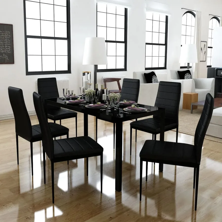 Ensemble de table à manger sept pièces noir