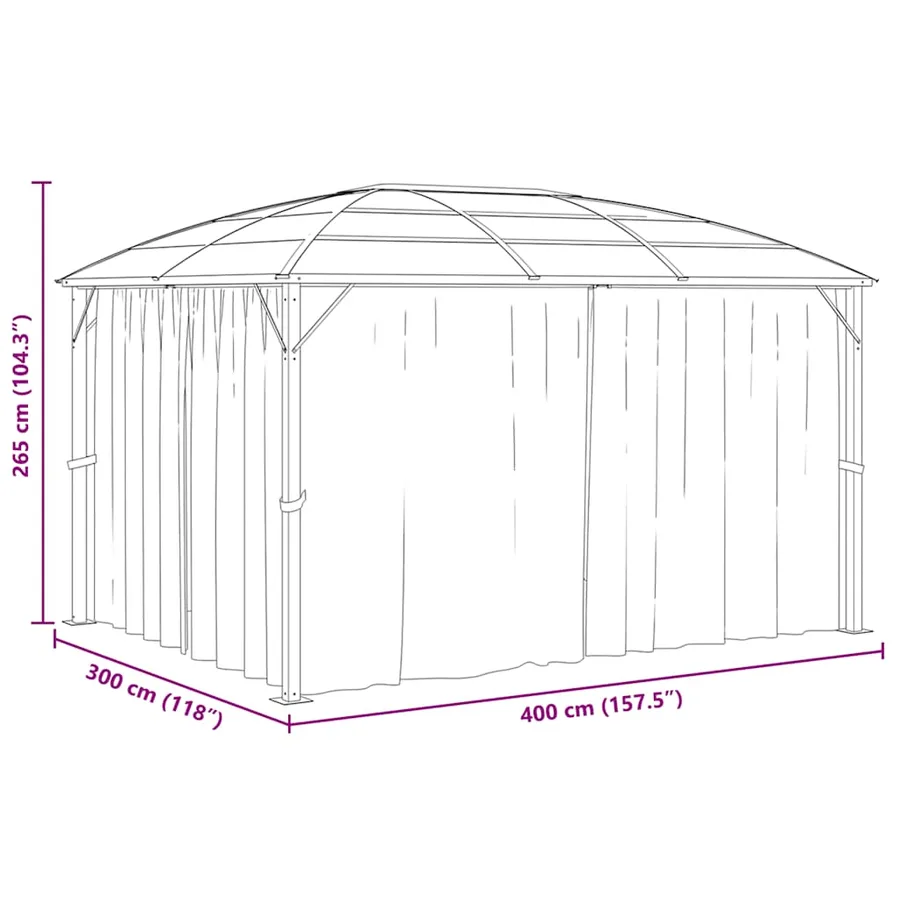 Tonnelle avec rideaux 400x300x265 cm Anthracite - 10