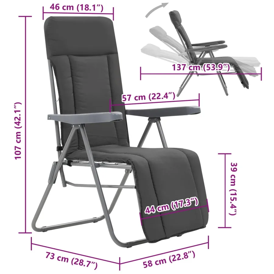 Chaises pliables de jardin avec coussins lot de 2 Gris - 11