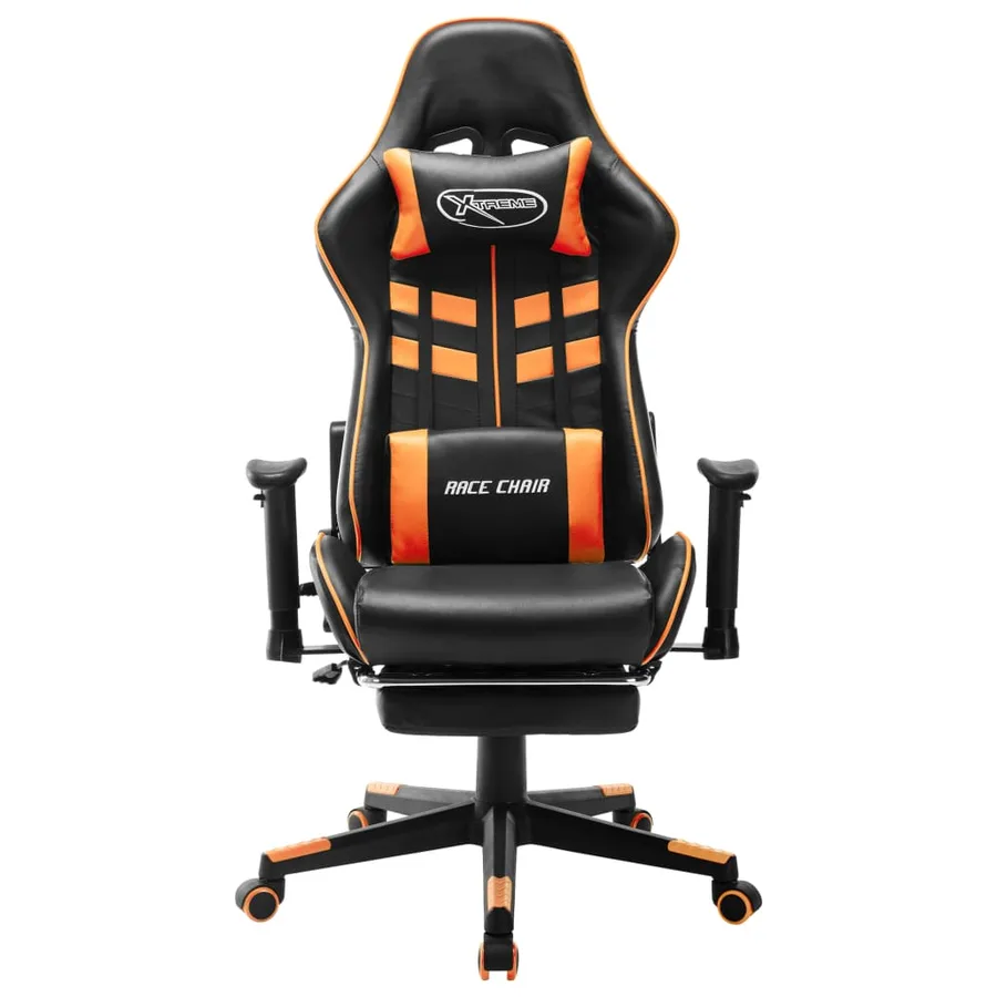 Chaise de jeu avec repose-pied Noir et orange Cuir artificiel - 2