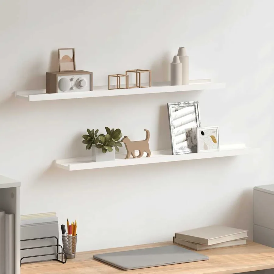 Étagères à rebord pour cadre photo 2 pcs Blanc 80x9x3 cm MDF