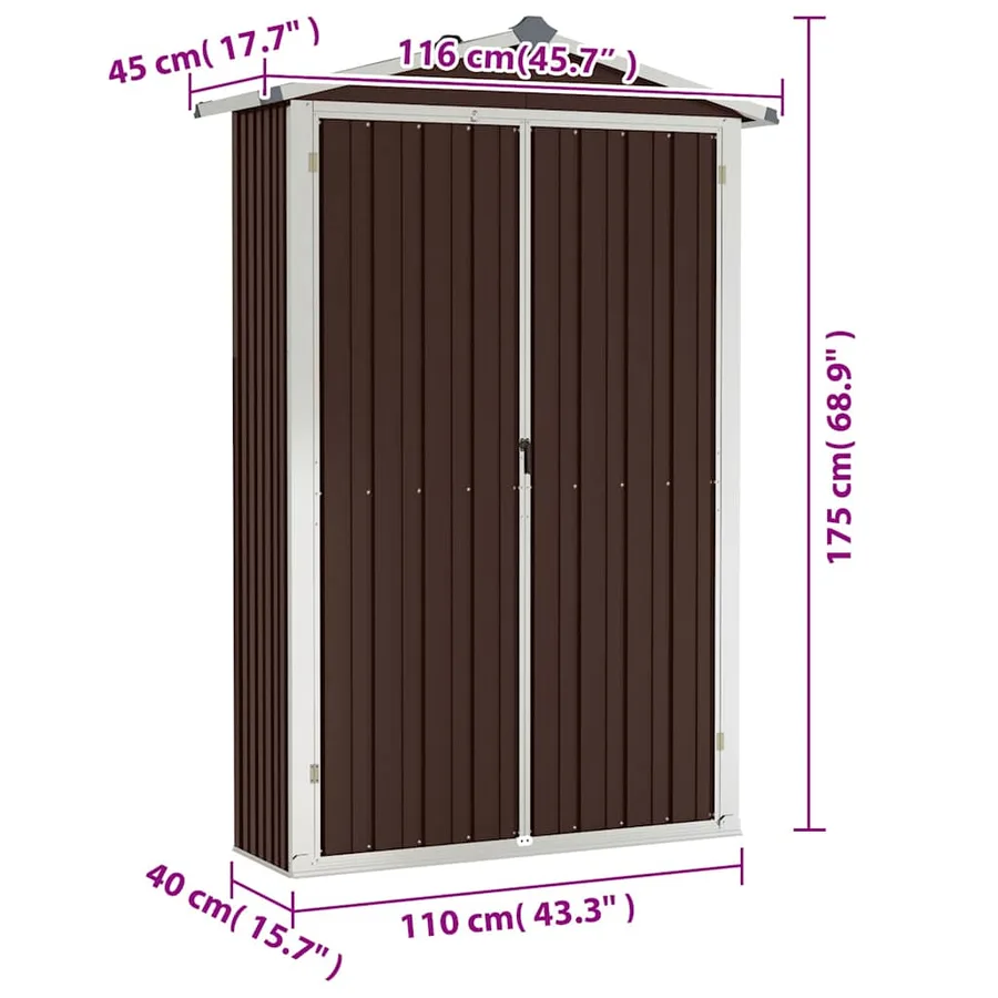 Abri de jardin Marron 116x45x175 cm Métal galvanisé - 9